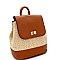 Medium Woven Straw Mixed-Material Turn-Lock Backpack