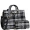 3-Compartment Tweed Print Satchel Wallet SET