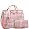 3-Compartment Tweed Print Satchel Wallet SET