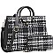 2 IN 1 FAUX LEATHER SOFT PLAID DESIGN TOTE BAG SET