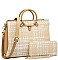 2 IN 1 FAUX LEATHER SOFT PLAID DESIGN TOTE BAG SET