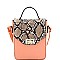 Small 2-Way Snake Print Turn-Lock Accent Satchel
