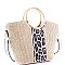 2-Way Two-Tone Round Bamboo Handle Straw Satchel