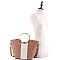 2-Way Two-Tone Round Bamboo Handle Straw Satchel
