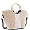 2-Way Two-Tone Round Bamboo Handle Straw Satchel