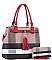 2 IN 1 CHECK AND TASSEL ACCENT SATCHEL WITH WALLET