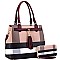 Structured Plaid Checker Print Tassel Accent Tote Wallet SET