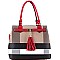 Structured Plaid Checker Print Tassel Accent Tote Wallet SET