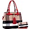 Structured Plaid Checker Print Tassel Accent Tote Wallet SET