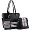 3 in 1 Stripe Print Tote Cross Body Value SET