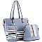 3 in 1 Stripe Print Tote Cross Body Value SET