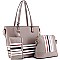 3 in 1 Stripe Print Tote Cross Body Value SET