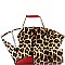 METAL HANDLE LEOPARD PRINT SATCHEL WALLET SET
