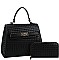 2 IN 1 QUILTED CHECKBOARD PATTERN DESIGN SATCHEL WALLET SET