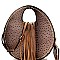 Ostrich Print Embossed Fringed Round Boutique Satchel Wallet SET