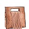 Fringe Accent Ostrich Print Cut-out Handle 2-Way Medium Satchel MH-D0497