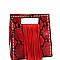 Fringe Accent Snake Print Cut-out Handle 2-Way Medium Satchel MH-D0499