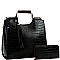 Tassel Accent Crocodile Print Satchel Wallet SET