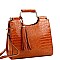 Tassel Accent Crocodile Print Satchel Wallet SET