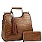 Tassel Accent Crocodile Print Satchel Wallet SET