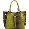 3-Compartment Crocodile Print Drawstring Tote