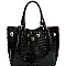 3-Compartment Crocodile Print Drawstring Tote