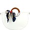 2-Way Scarf Accent Wooden Handle Half-Moon Satchel