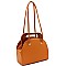 Structured Wooden Top Handle Accent Boxy Tote Bag