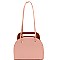 Structured Wooden Top Handle Accent Boxy Tote Bag
