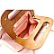 Structured Wooden Top Handle Accent Boxy Tote Bag