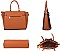3 IN 1 SOLID COLOR HANDBAG WALLET SET WITH SNAKESKIN BOW ACCENT