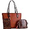 3 IN 1 SNAKE TRIM TOTE CROSS BODY & WRISTLET SET