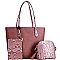 3 IN 1 SNAKE TRIM TOTE CROSS BODY & WRISTLET SET