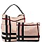 2 in 1 Checker Plaid Print Linen Side Pocket Hobo