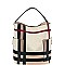 2 in 1 Checker Plaid Print Linen Side Pocket Hobo