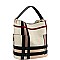 2 in 1 Checker Plaid Print Linen Side Pocket Hobo