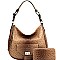 2-Way Turn-Lock Accent Ostrich Print Hobo Wallet SET