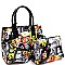 3 in 1 Turn-Lock Pop Art Magazine Print Deco Satchel