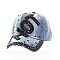HOT in Black Rhinestones on Distressed Denim Fashion Cap MEZ718