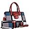 Plaid Checker Buckle Accent Print Satchel Wallet SET