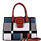 Plaid Checker Buckle Accent Print Satchel Wallet SET