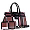 Plaid Checker Buckle Accent Print Satchel Wallet SET
