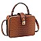 Ostrich Croc Twist Lock Boxy Crossbody Bag Satchel