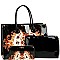 3 in 1 Antique Pattern Patent Satchel Wallet SET