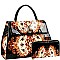 Flip-Lock Antique Pattern Patent Satchel Wallet SET