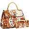 Flip-Lock Antique Pattern Patent Satchel Wallet SET