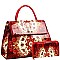 Flip-Lock Antique Pattern Patent Satchel Wallet SET