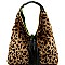 Faux-Fur Tassel Accent Leopard Print Hobo