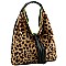 Faux-Fur Tassel Accent Leopard Print Hobo