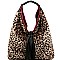 Faux-Fur Tassel Accent Leopard Print Hobo